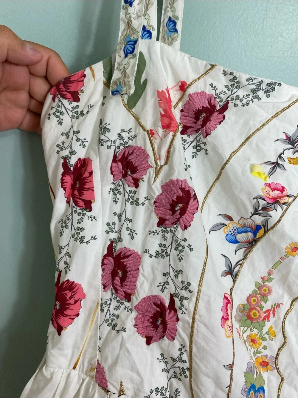 Anthropologie Tie Strap Printed Midi Dress Floral Sundress Birds Large - Picture 7 of 13